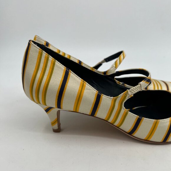 Tory Burch Cream Yellow Striped Beverly Kitten Heels | Size 10.5 - Picture 4 of 11